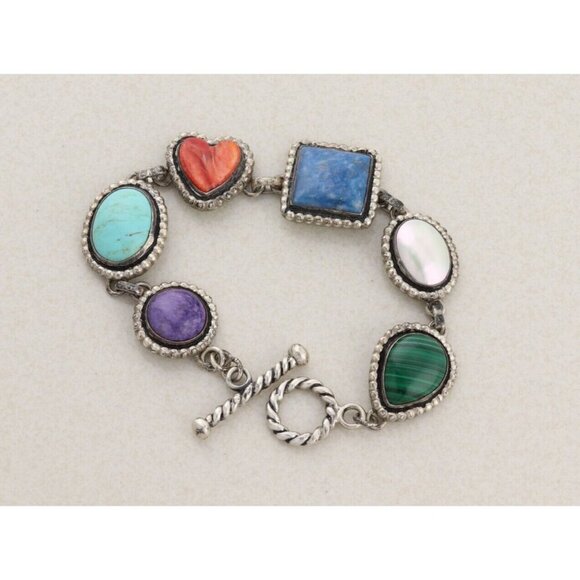 Sterling Silver Gemstone Bracelet Toggle Clasp 7" - Picture 1 of 9
